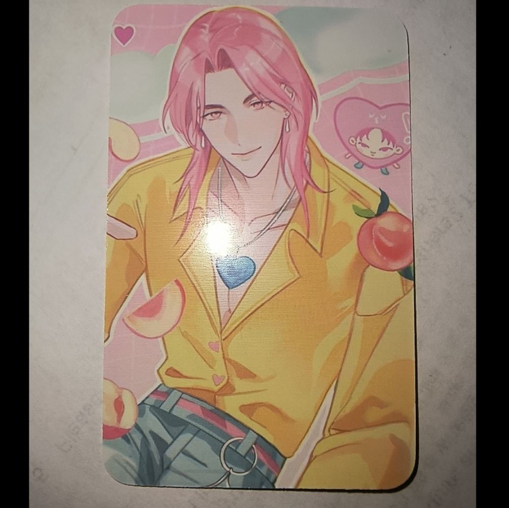 Pink-Haired Illustration Card with Yellow Shirt and Peach Motif Kpop Demon Hunte